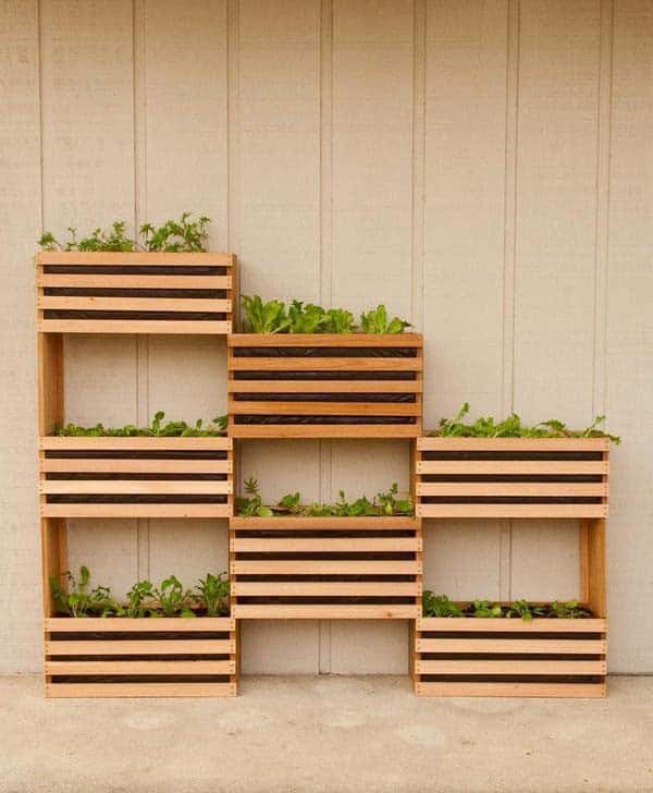 Modern Asymmetrical Wooden Planter Vertical Garden