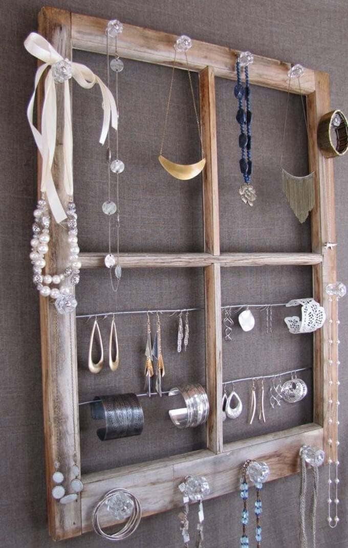 Jewelry Display Organizer From Upcycled  Window Frame