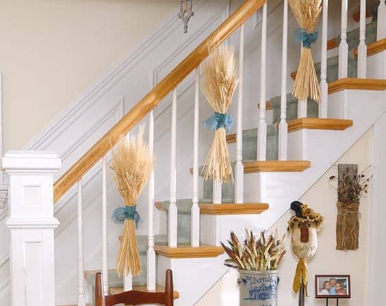 Decorate Staircase with Wheat Bundles for a Farmhouse Look