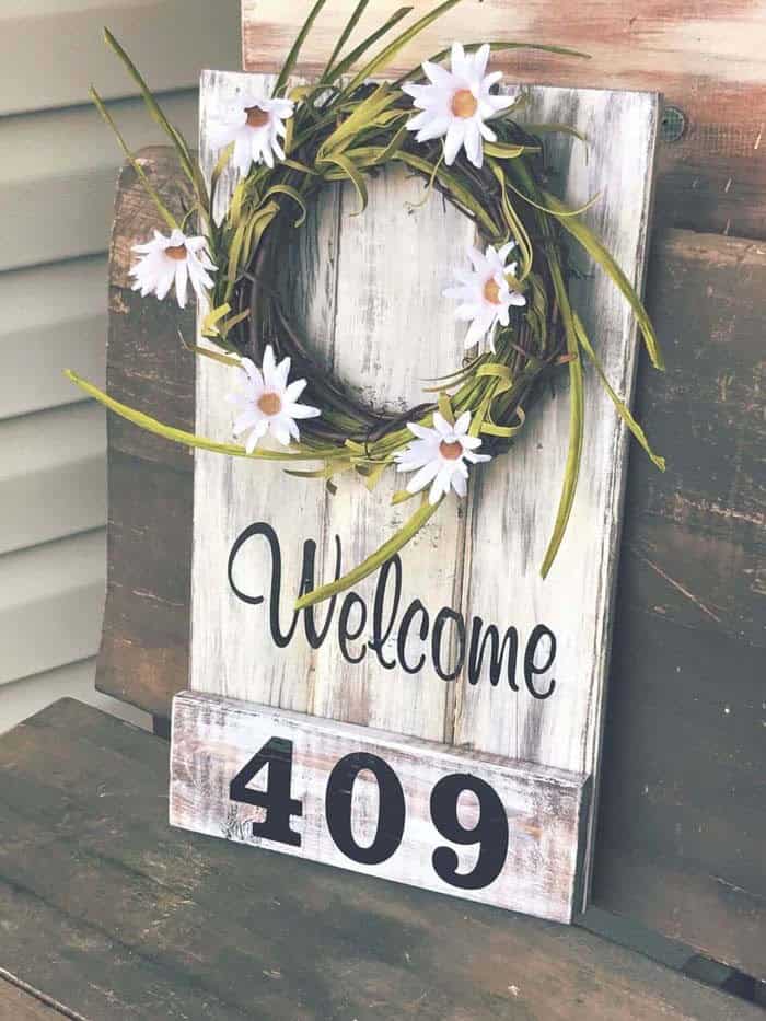 Welcoming House Number Sign With A Wreath