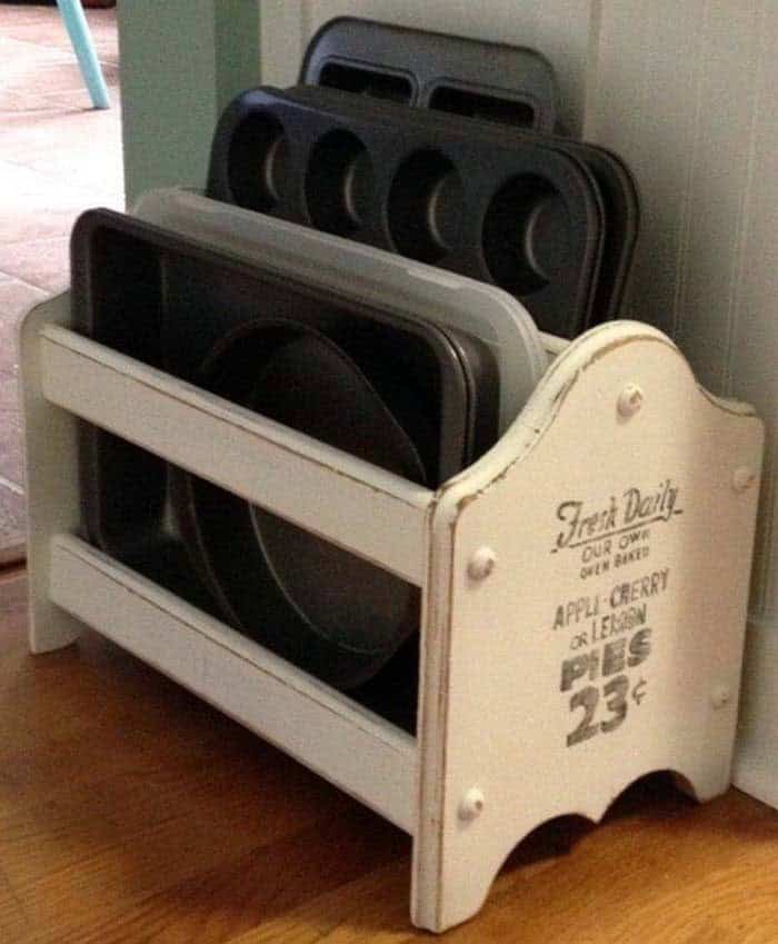 Repurpose A Magazine Rack For Baking Pans