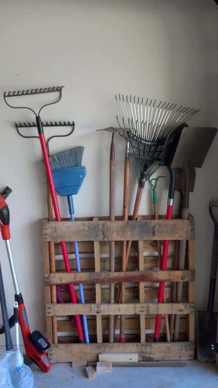 Easy Way To Store Long-Handle Garden Tools On A Pallet