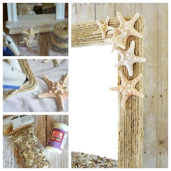 Coastal Mirror with Sisal Rope and Starfish Embellishments