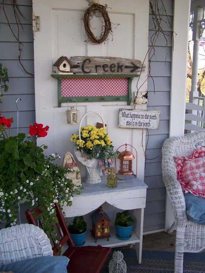 Cottage Wicker Seating With Vintage Door