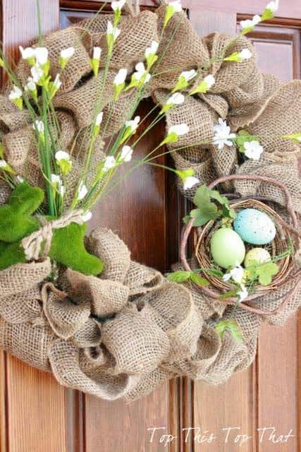 Welcome Spring with a Burlap and Eggs Wreath