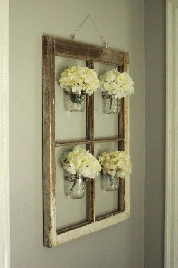 Antique Window Frame Floral Wall Hanging