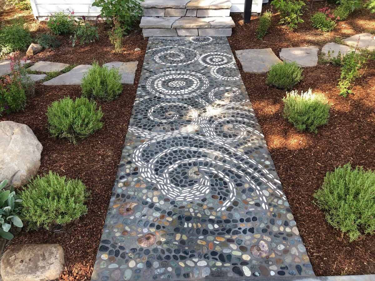 White Spirals In A Pebble Mosaic