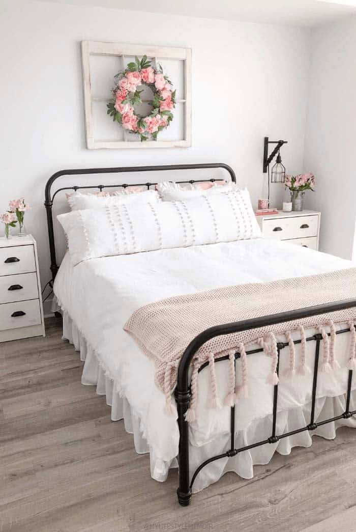 Florals and Texture Soften Metal Bed Frame