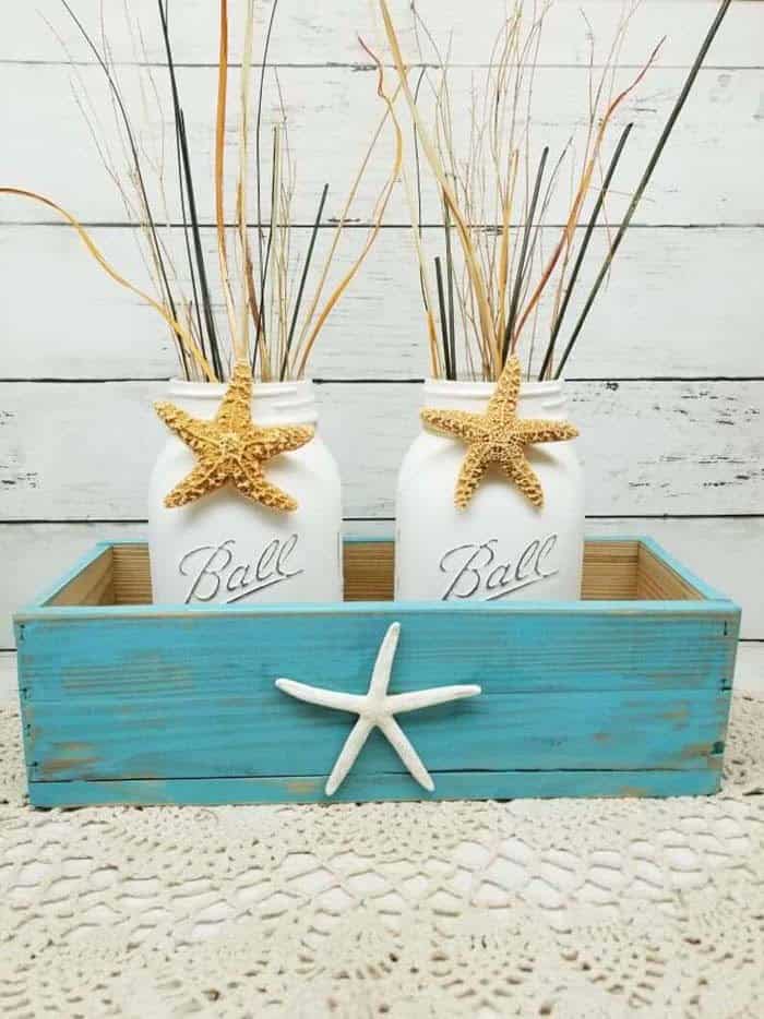 Sea Grass Display In Painted Mason Jars