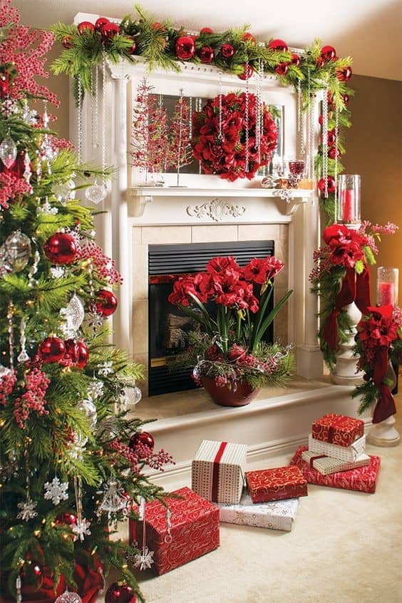 Go Bold with Red Christmas Decor in Your Fireplace