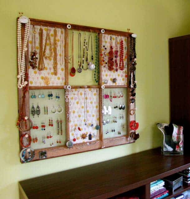 Large Window Frame Becomes Jewelry Organizer