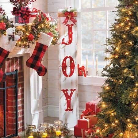 Bring Rustic Charm with a Red and White Joy Sign