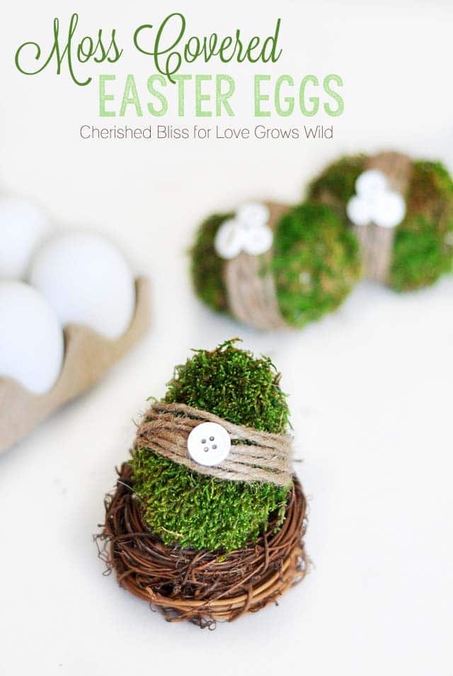 Create Rustic Easter Eggs with Moss and Ribbons