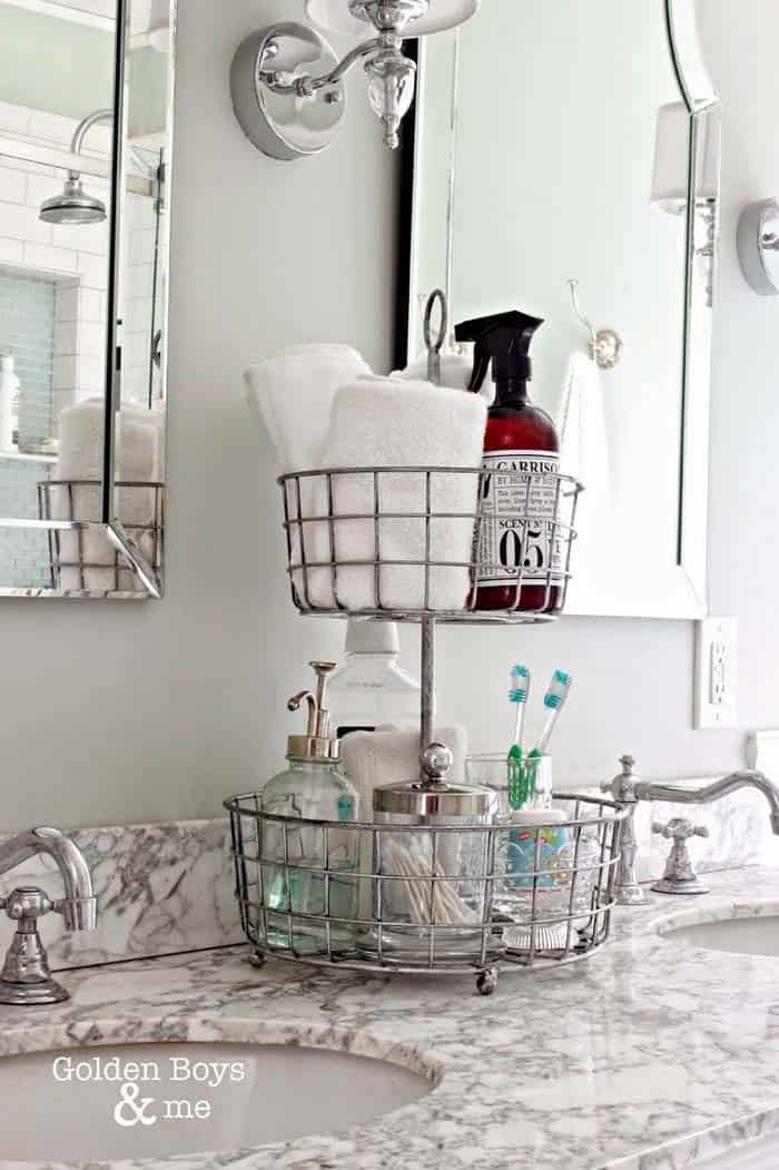 Organize Your Bathroom Essentials with a Tiered Wire Basket