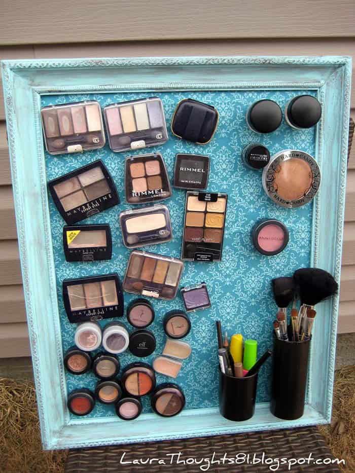 Rustic Makeup Organizer with Picture Frame and Magnets