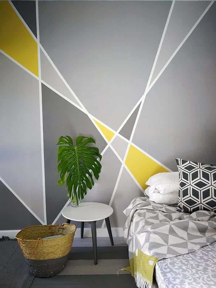 Bedroom Accent Wall With Triangular Shapes