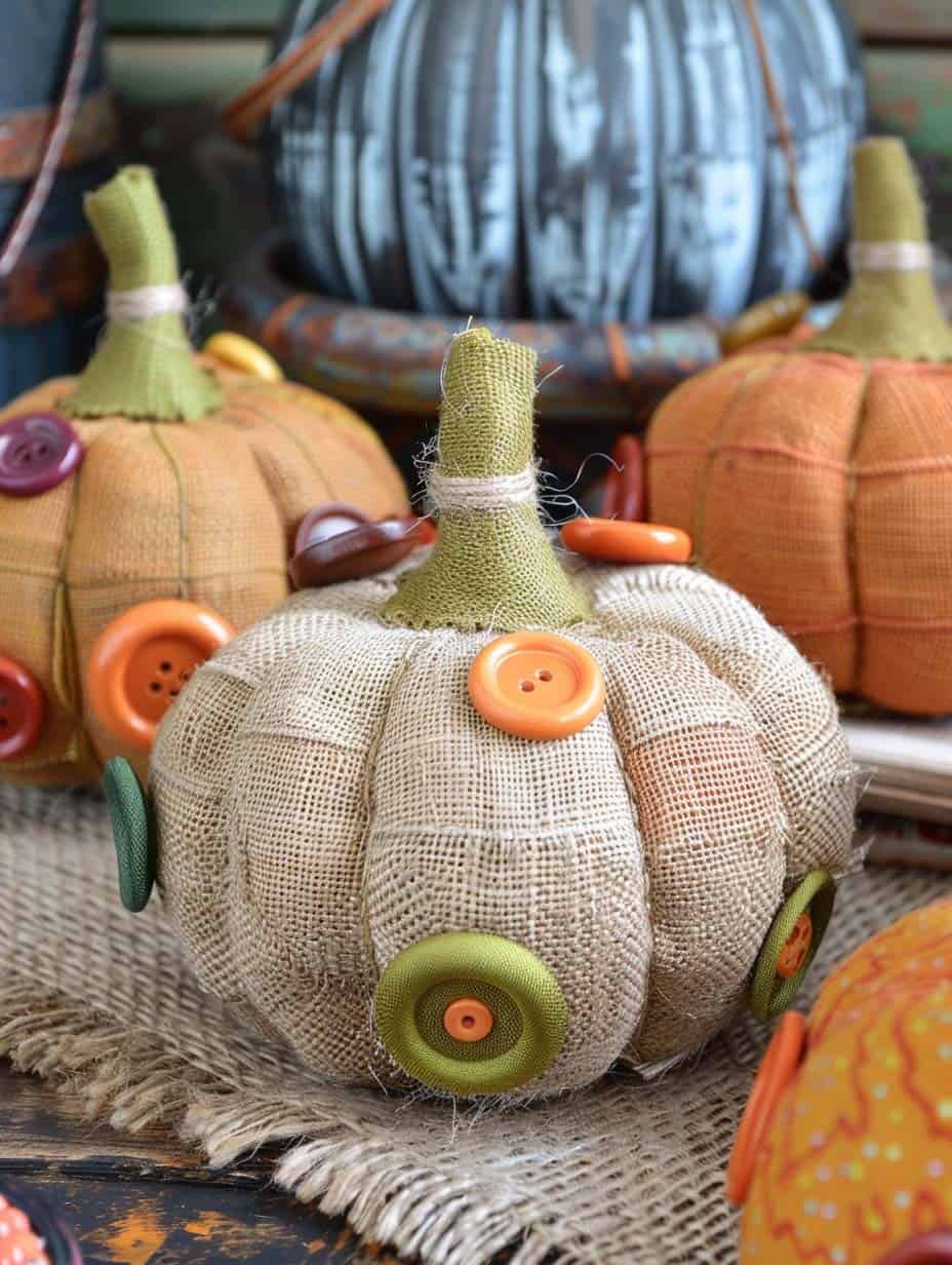 Burlap and Button Pumpkins