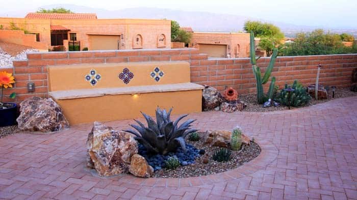 Boulder Desert Landscaping with Brick and Cacti Garden