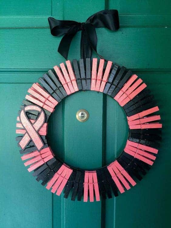 Support Cancer Awareness with a Clothespin Wreath