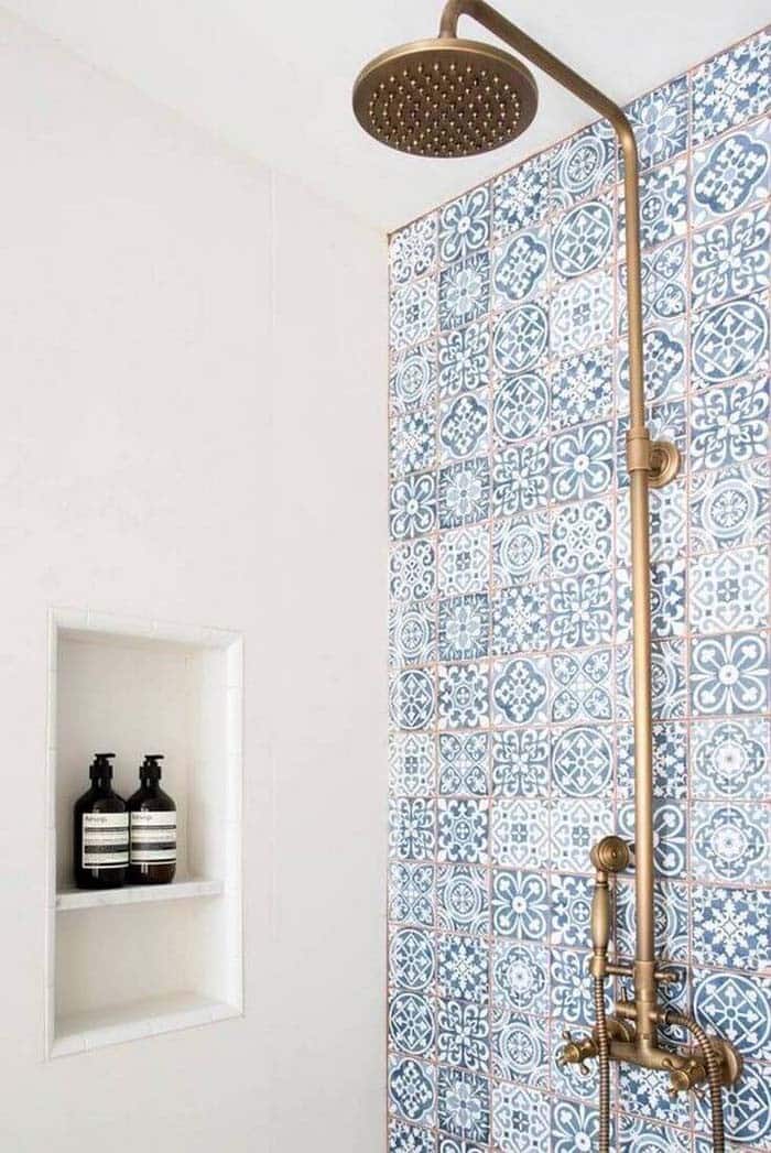 Stunning Shower Accent Wall With Tunisian Design Tiles