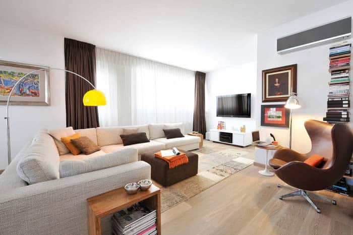 Brown and Cream in Mid-Century Modern Living Room