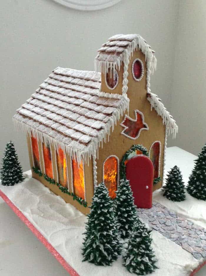 Create a Gingerbread Church with a Red Door Accent