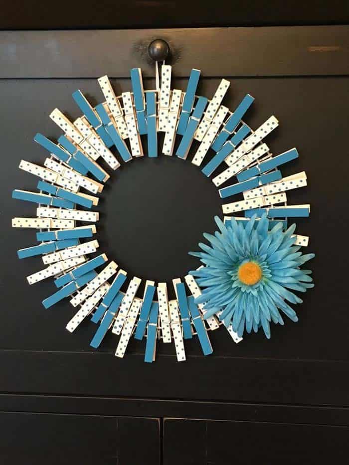 Decorative Blue and White Clothespin Wreath