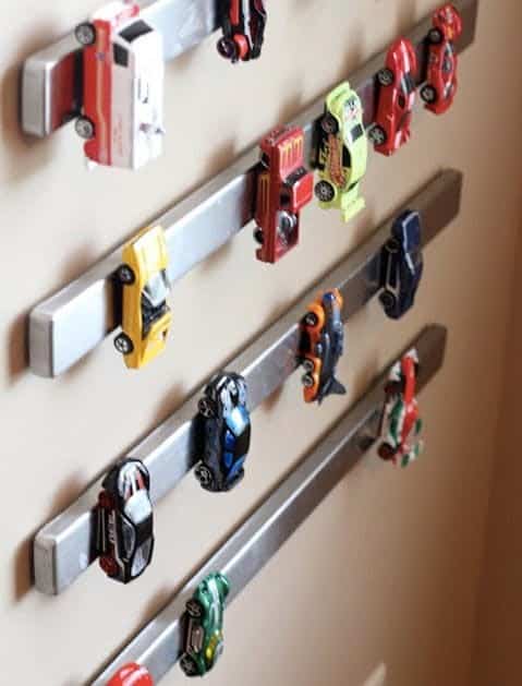 Keep Car Toys Tidy with Magnetic Wall Strips