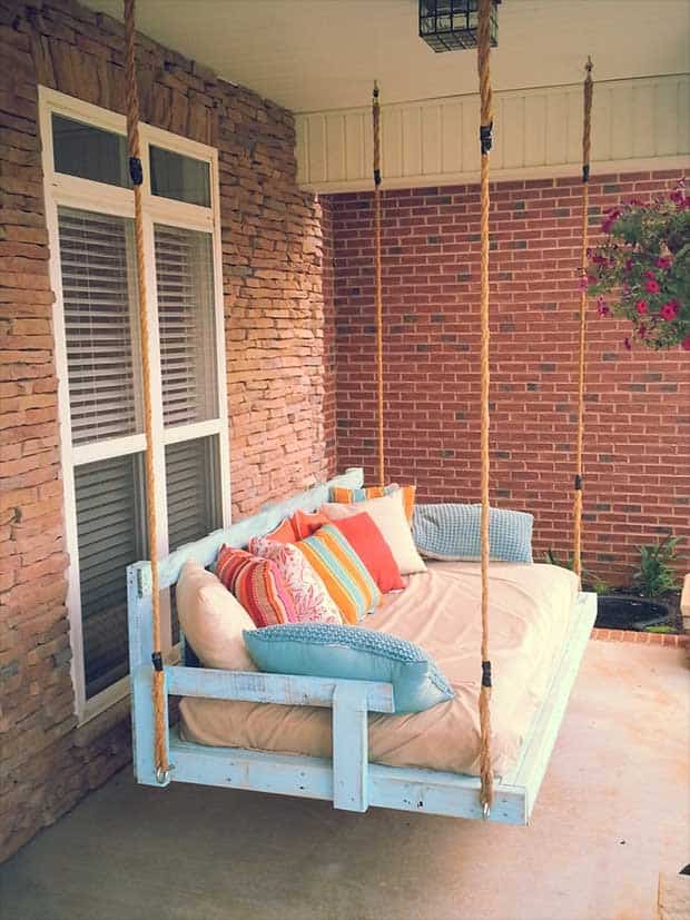 Embellish Your Porch with a Colorful Pallet Swing Bench