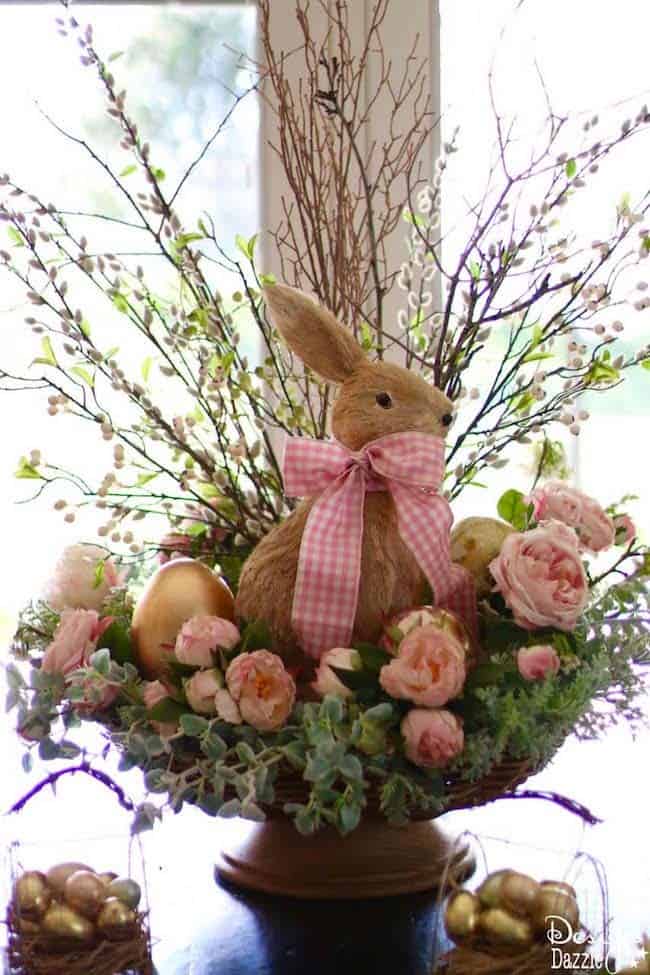 Create a Charming Tablescape with a Birdbath and Bunny