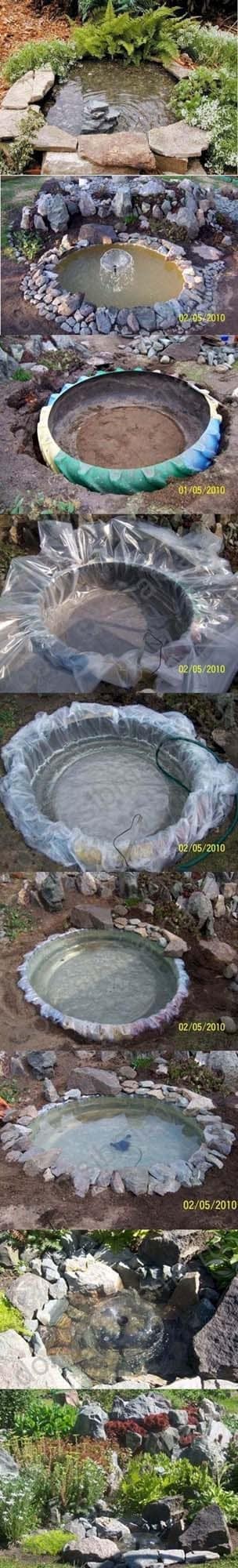 Build a Mini Pond with Old Tires