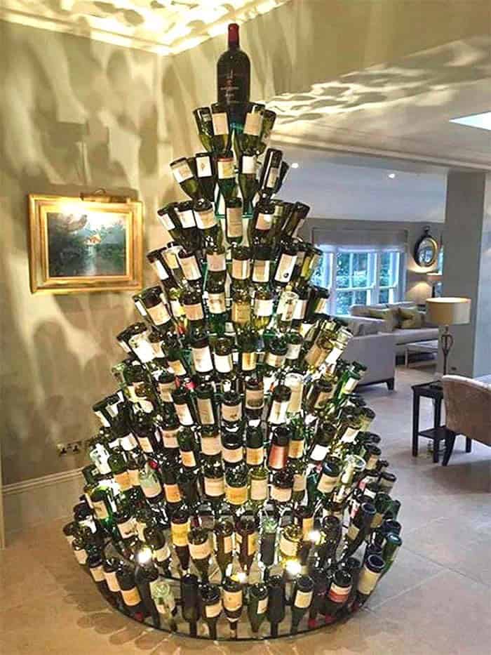 Liven a Holiday Party with a Wine Bottles Christmas Tree