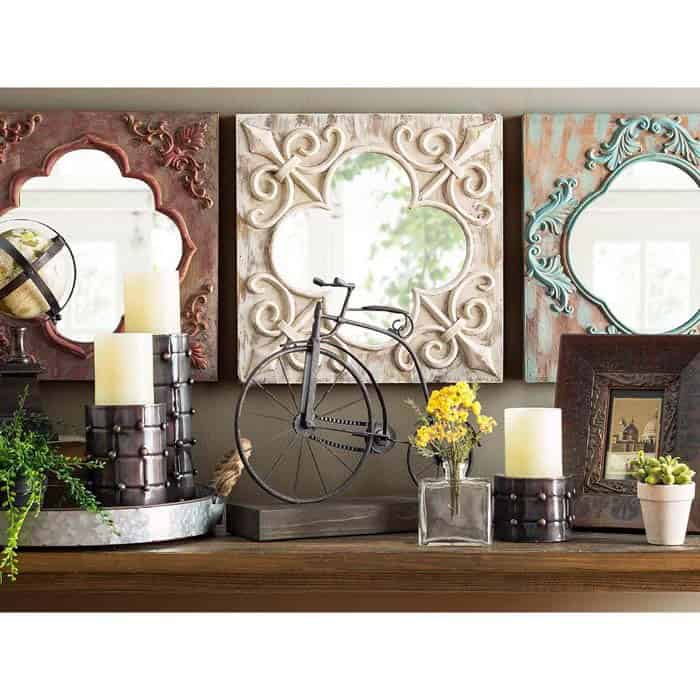 Vintage Rustic Mirrors with Wooden Tile Ornaments