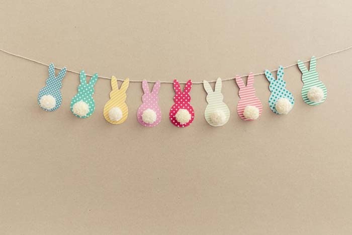 Easter Garland with Bunny Cutouts and Fuzzy Tails