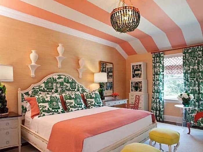 Non-Traditional Coral and Green Women’s Bedroom