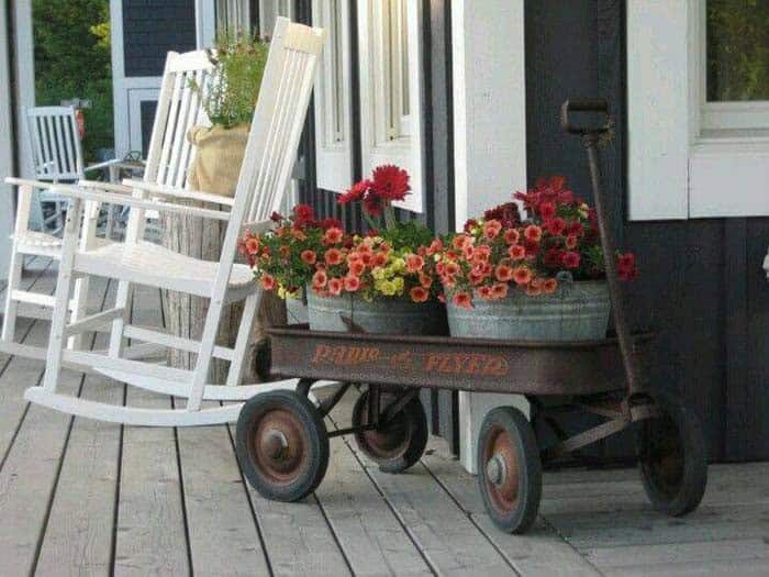 Display Flowers In An Antique Wagon