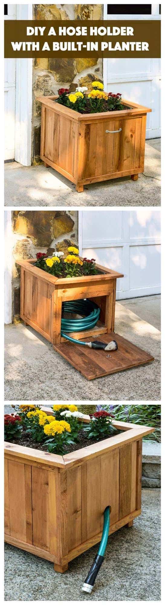 Elevate Your Hose Storage with a Rustic Built-In Planter