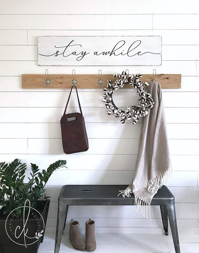 Organize Your Entryway with a Wooden Board and Hooks