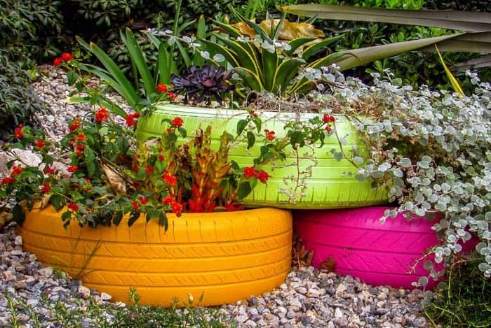 Recycled Tires Make Colorful Planters