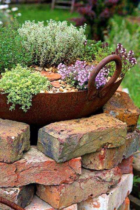 Add Texture with Old Bricks and a Rustic Pot Planter