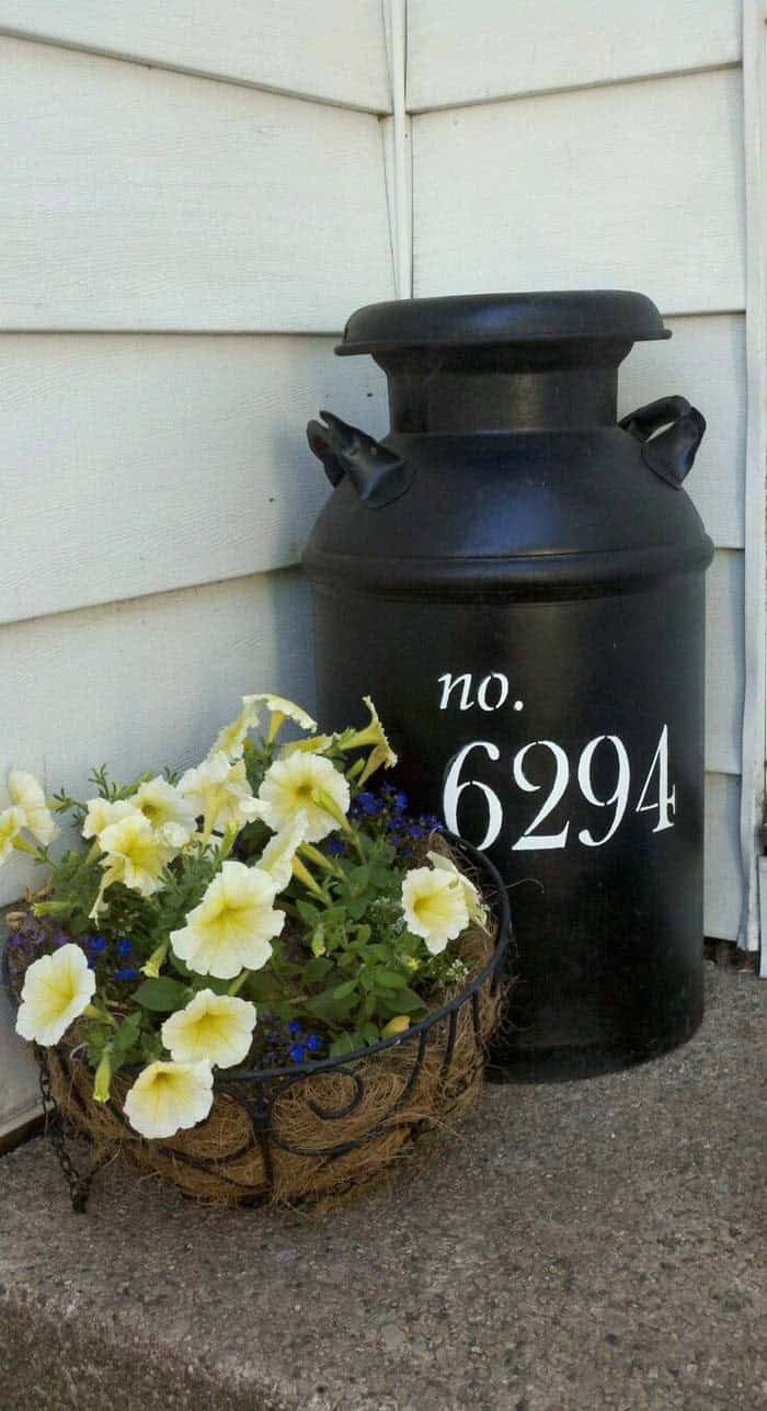 Rustic Look with a Milk Can and Flower Basket Arrangement