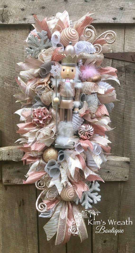 Decorate Outdoor with a Rose Gold Nutcracker Wreath