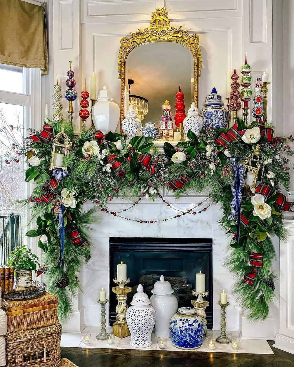 Vintage Mantel Decor With Burgundy Accents