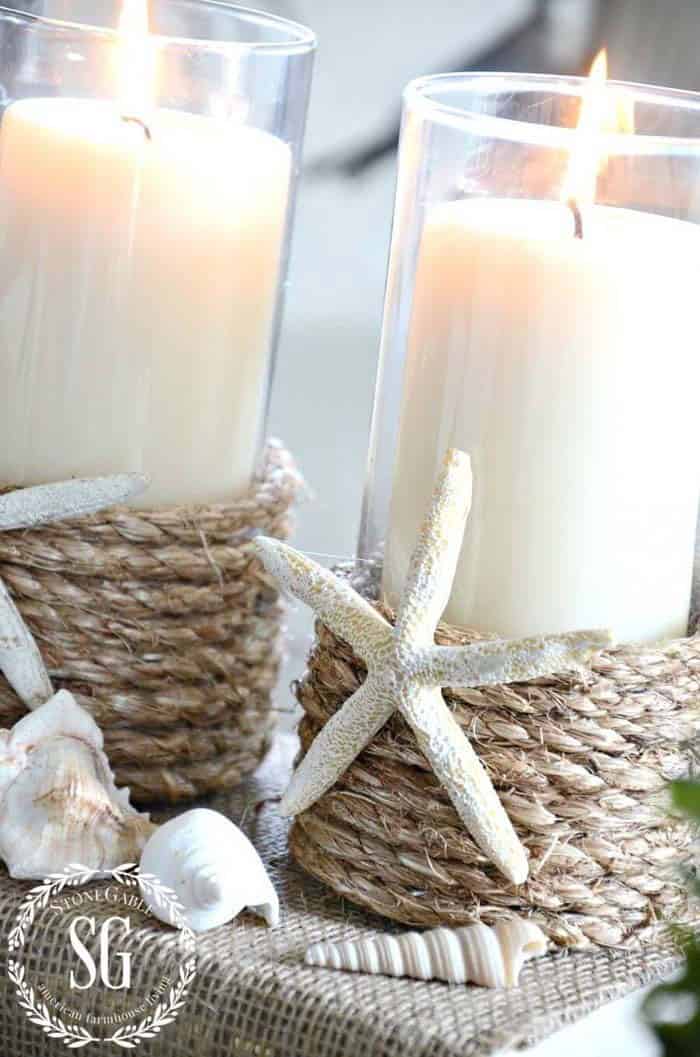 Add a Nautical Touch to Candles with Rope and Starfish