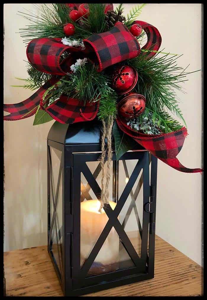 Upgrade Your Lanterns with an Evergreen Buffalo Plaid Bow