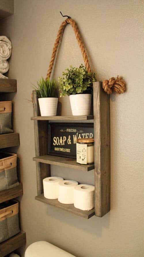 Build a Farmhouse Hanging Ladder Shelf for Bathroom