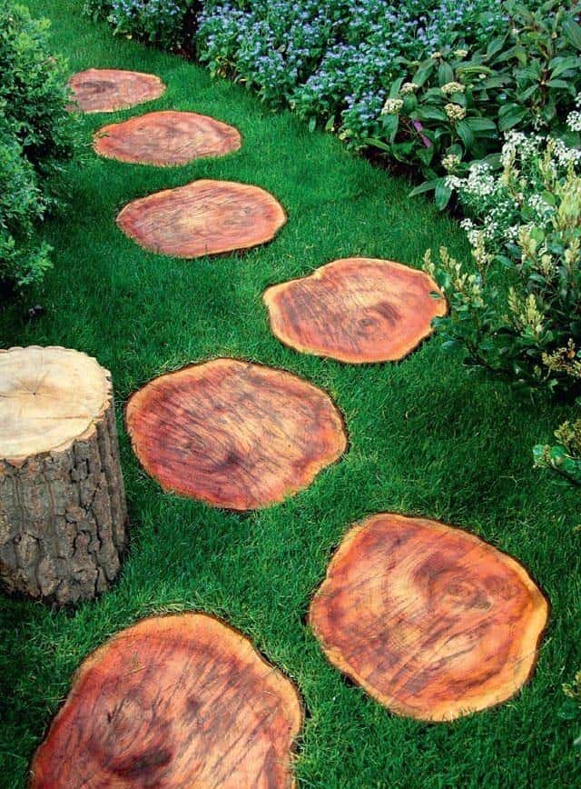 Construct a Rustic Walkway with Tree Trunk Slices