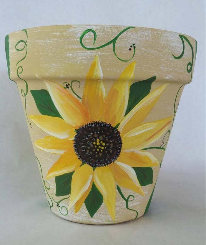 Painted Terra Cotta Sunflower Pot