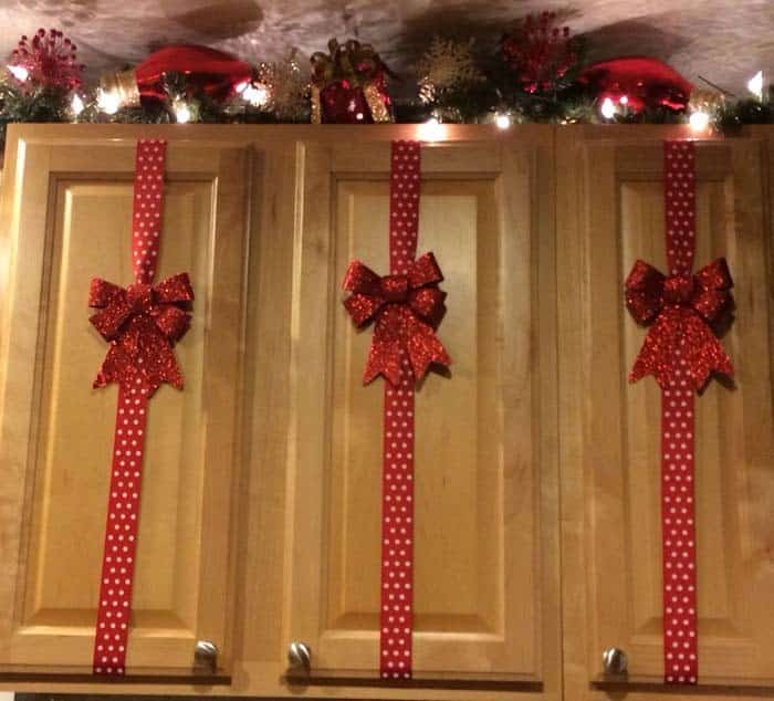 Give Rustic Kitchen Cabinets a New Look with Ribbon Bows