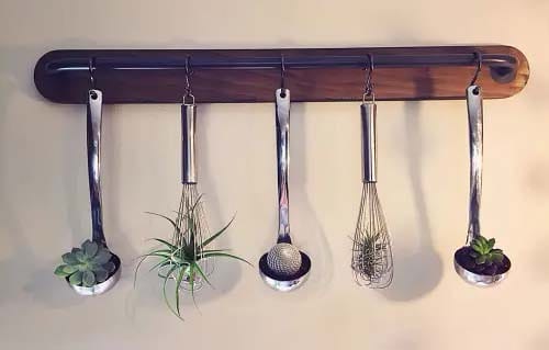 Unique Vertical Succulent Garden Using Hanging Utensils